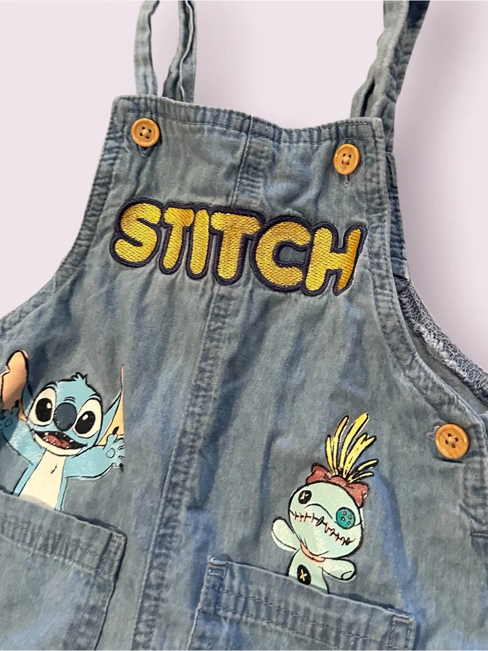 Disney Baby Lilo & Stitch Light Denim Shortalls Size 12 Months